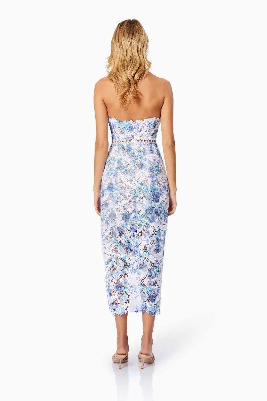 Savannah Fitted Strapless Midi Dress In Blue