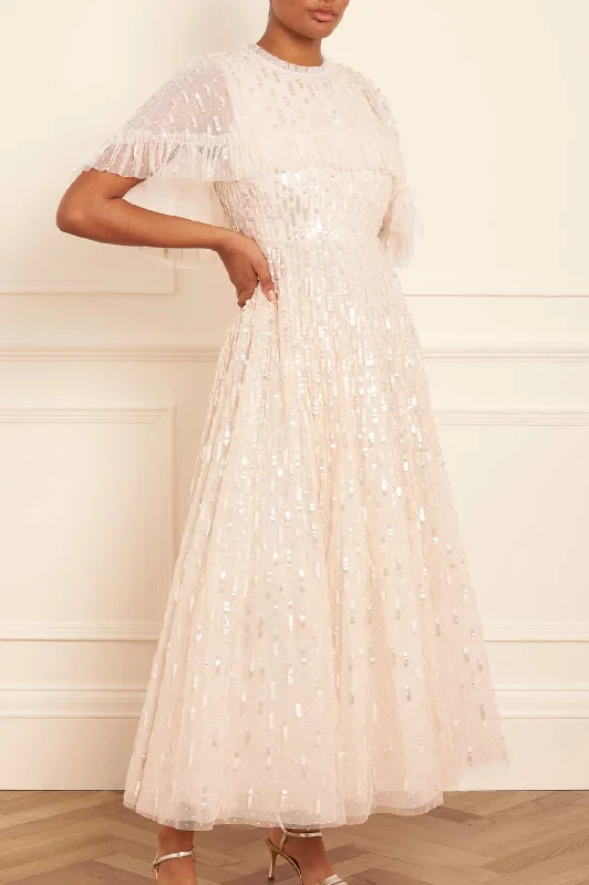 Sequin Dash Cape Ankle Gown