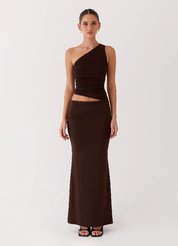 Seranella One Shoulder Maxi Dress - Chocolate