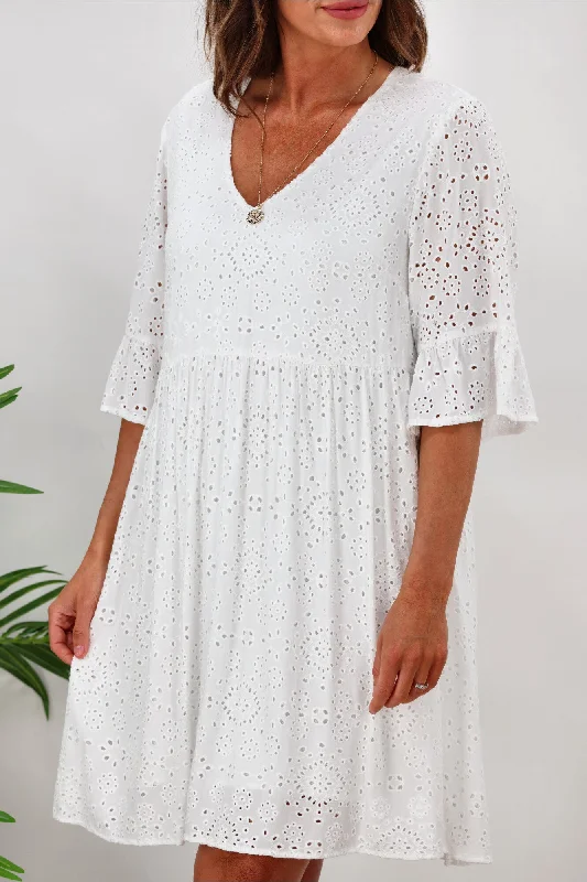 Shine On label Capri Broderie Dress White