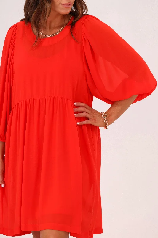 Shine On Label Kristina Gathered Sleeve Dress Coral