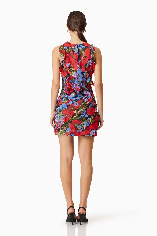 Thea Mini Party Printed Dress In Red