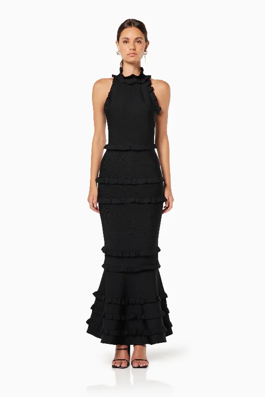 Theatrical Fitted Maxi Gown In Black