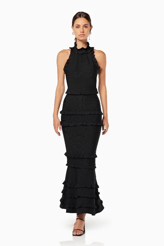 Theatrical Fitted Maxi Gown In Black