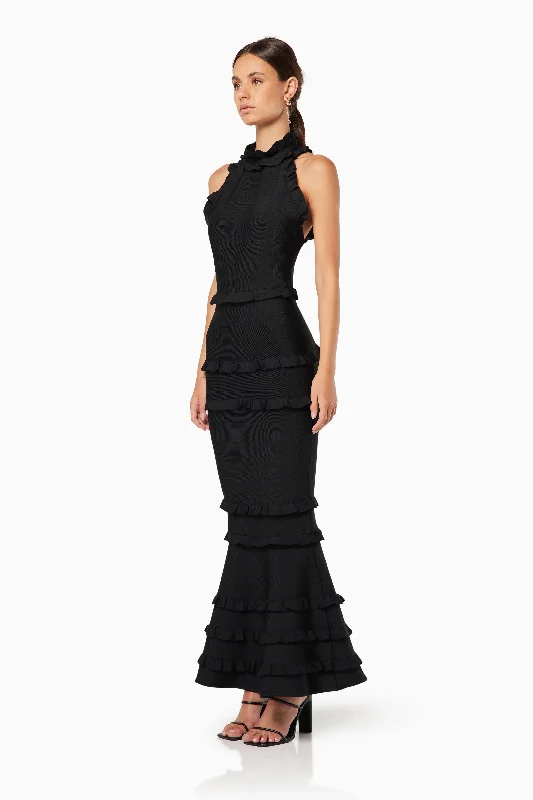 Theatrical Fitted Maxi Gown In Black