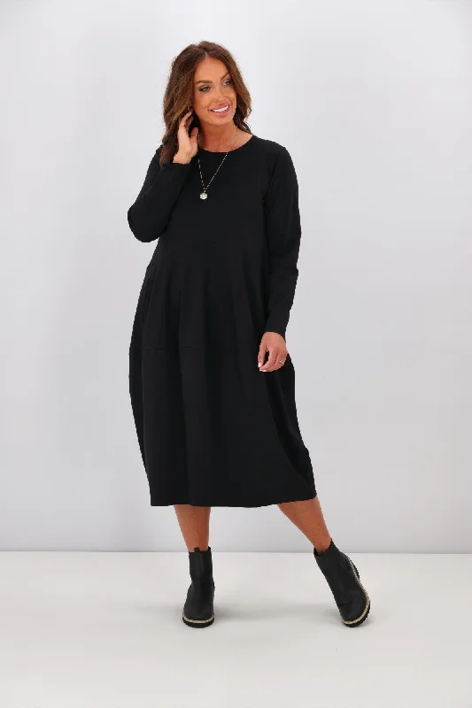 Tirelli L/S Diagonal Seam Dress Black