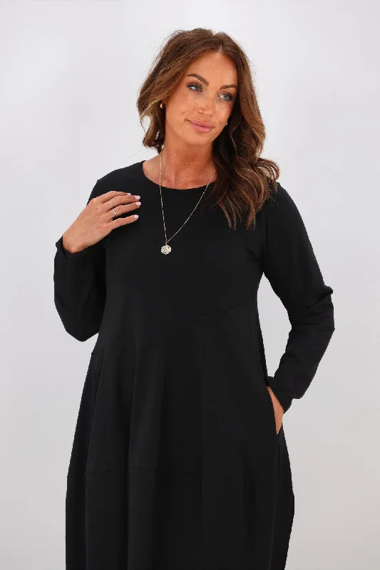 Tirelli L/S Diagonal Seam Dress Black