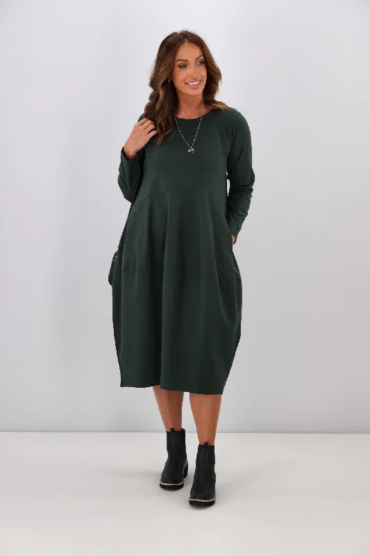 Tirelli L/S Diagonal Seam Dress Deep Green