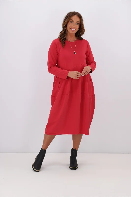 Tirelli L/S Diagonal Seam Dress Raspberry