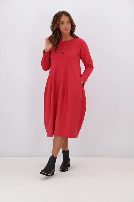 Tirelli L/S Diagonal Seam Dress Raspberry