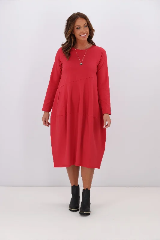 Tirelli L/S Diagonal Seam Dress Raspberry