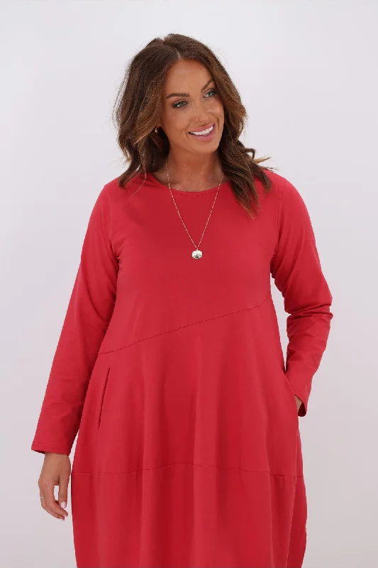 Tirelli L/S Diagonal Seam Dress Raspberry