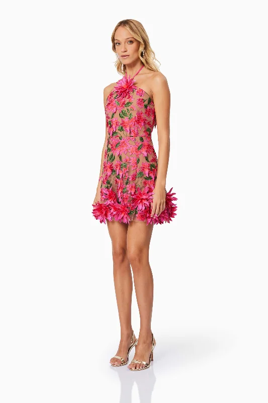 Valentina 3D Floral Mini Dress in Pink