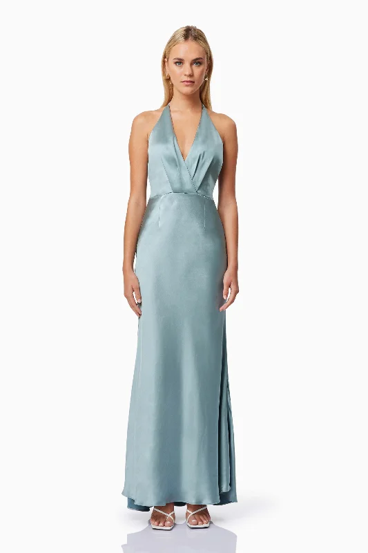 Aria Backless Satin Maxi Dress In Blue