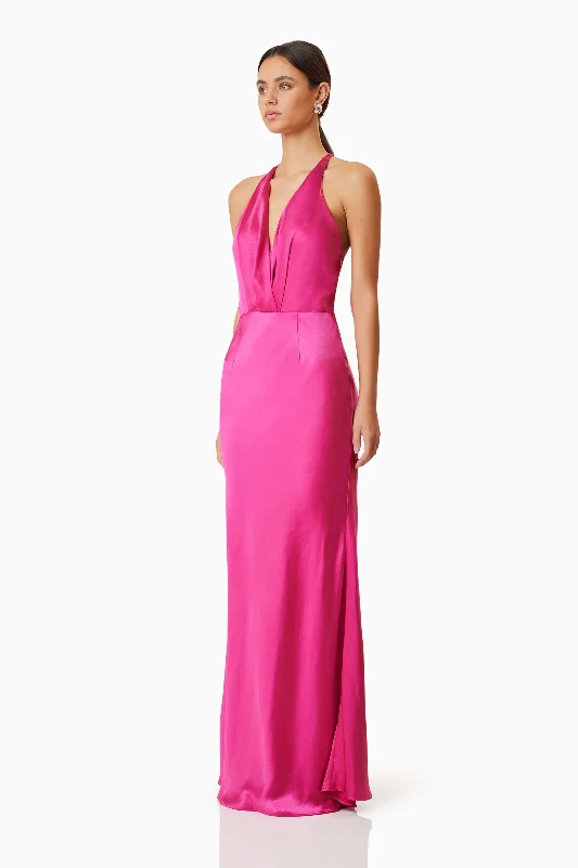 Aria Backless Satin Maxi Dress In Pink