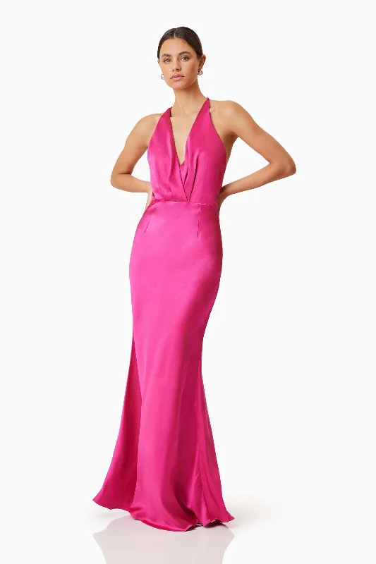 Aria Backless Satin Maxi Dress In Pink