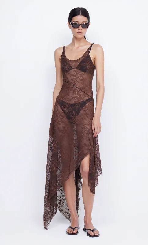 ADONIA ASYM MIDI DRESS - CHOCOLATE