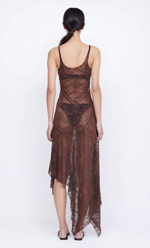 ADONIA ASYM MIDI DRESS - CHOCOLATE