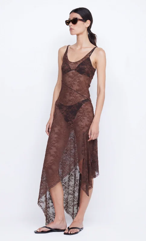 ADONIA ASYM MIDI DRESS - CHOCOLATE