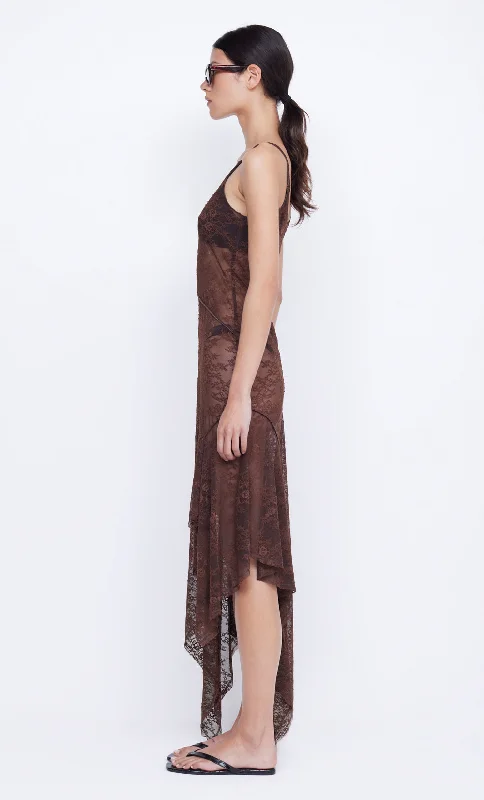 ADONIA ASYM MIDI DRESS - CHOCOLATE