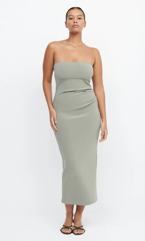 BE MINE STRAPLESS MIDI DRESS - SAGE