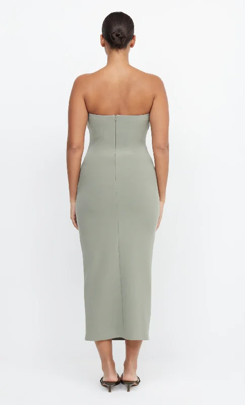 BE MINE STRAPLESS MIDI DRESS - SAGE