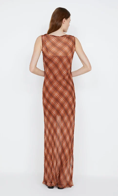 DEVI BOATNECK DRESS - DESERT CHECK