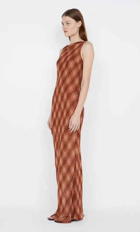 DEVI BOATNECK DRESS - DESERT CHECK