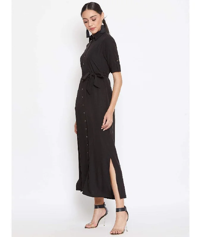 Collar Buttoned Down Shirt Maxi Dress