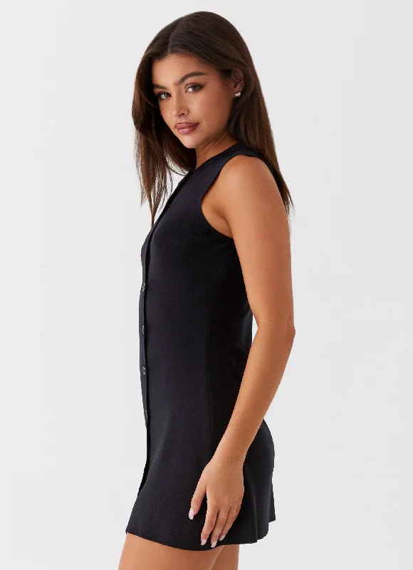 Not One Time Knit Mini Dress - Black