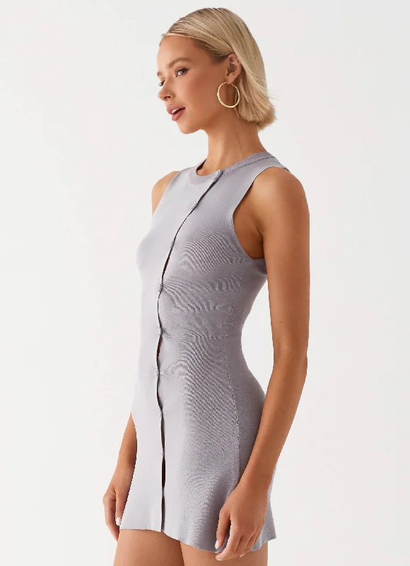 Not One Time Knit Mini Dress - Grey