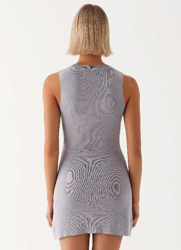 Not One Time Knit Mini Dress - Grey