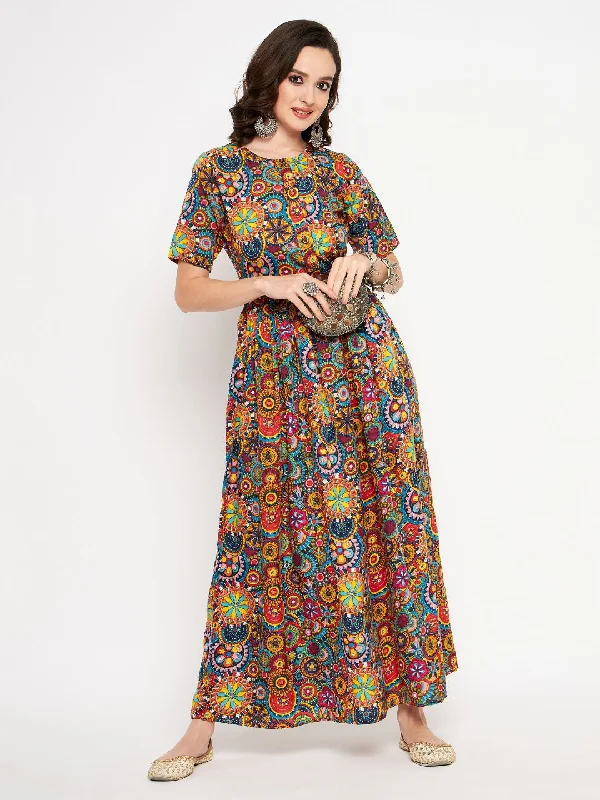 Printed Maxi Dress with Belt