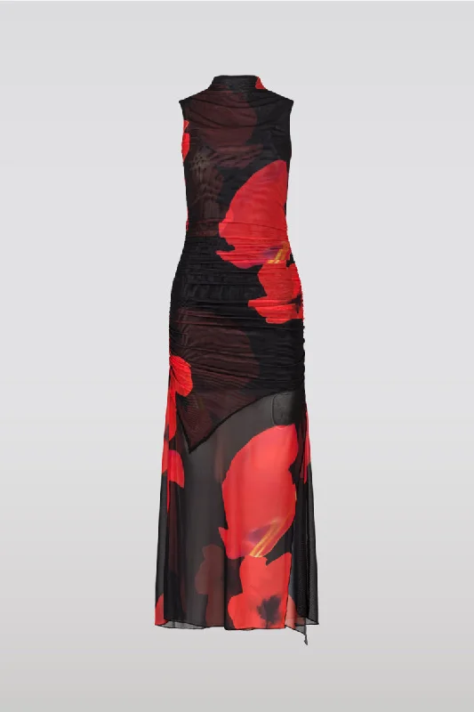 Saemdi Floral Printed Mesh Dress - Black Multi